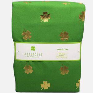 Storehouse St Patricks Day Green Gold Shamrock Tablecloth 60x84 Four Leaf Clover